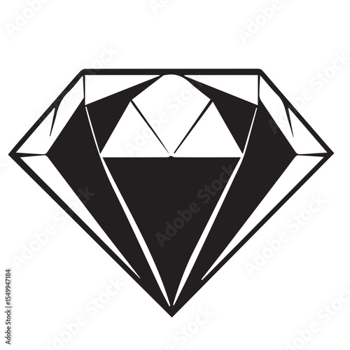 A bold, black outline of a diamond with faceted details, set against a white background, symbolizing luxury or clarity.