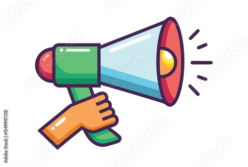 Hand holding megaphone vector illustration simple flat design clipart