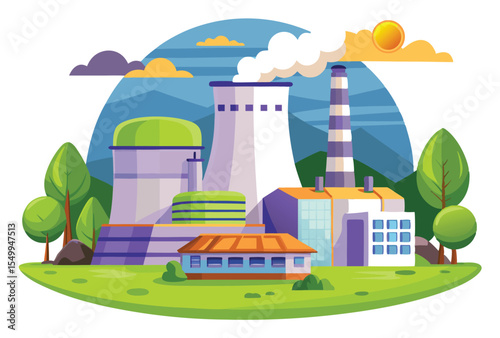 nuclear power plant vector simple flat design illustration energy industry clipart