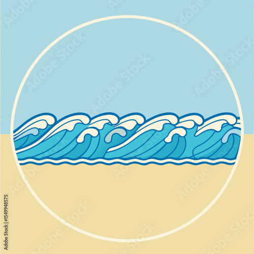 Wave icon with sun and ocean