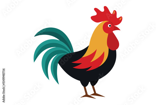 Rooster vector illustration flat design elements farm animal clipart silhouette isolated