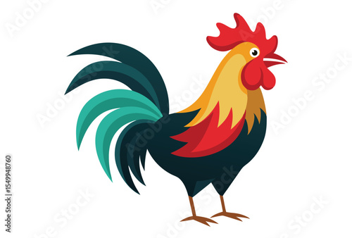 Rooster vector illustration flat design elements farm animal clipart silhouette isolated