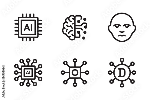 Artificial intelligence and technology icons set