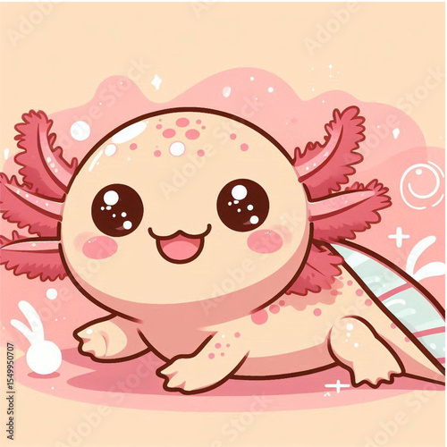 Axolotl with Coral – Flat Cute Illustration