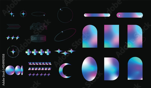 Holographic Gradient Shapes A Collection of  Modern,  Futuristic Design Elements for Digital Projects, Websites, and UI/UX Design. Perfect for adding a touch of cosmic flair.