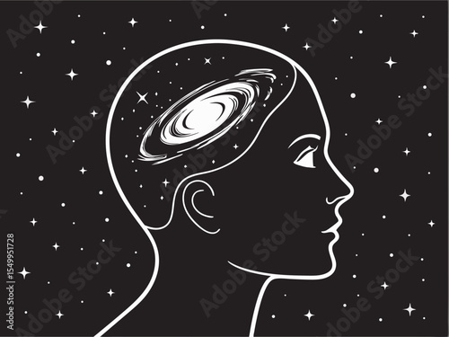Cosmic Mind A Silhouette of a Person with a Galaxy Inside Their Head