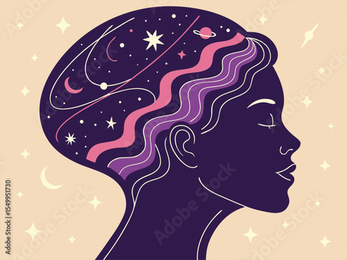 Cosmic Mind Silhouette of a Head Filled with Stars and Galaxies