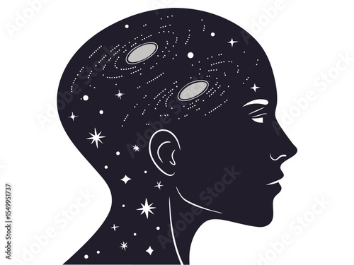 Cosmic Mind Silhouette of a Head Filled with Stars and Galaxies