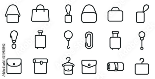 Travel and luggage line icons set – silhouette, outline, baggage and suitcase symbols