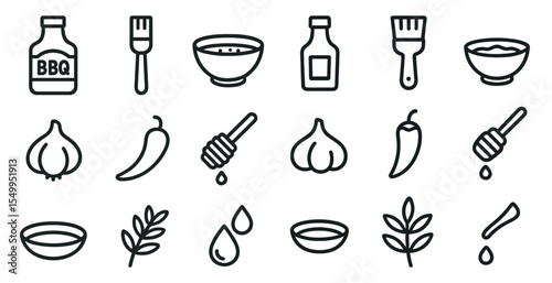Barbecue linear icons set – outline, grill, cooking and bbq essentials