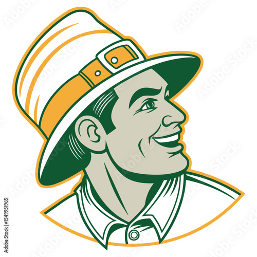 Retro Style Pilgrim Man Illustration with Hat and Smile