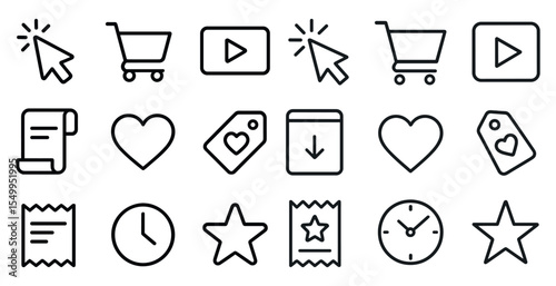 E-commerce and shopping line icons set – outline, flat, retail and online purchase symbols