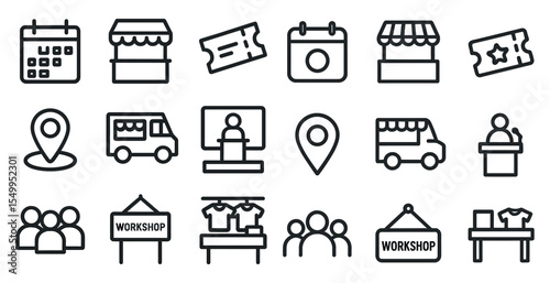 Workshop and event line icons set – outline, seminar and conference symbols