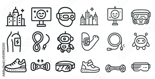 Futuristic technology line icons set – digital, outline, advanced tech symbols