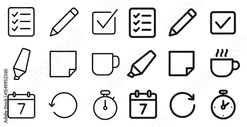 Checklist and tasks linear icons set – outline, to-do, productivity tools