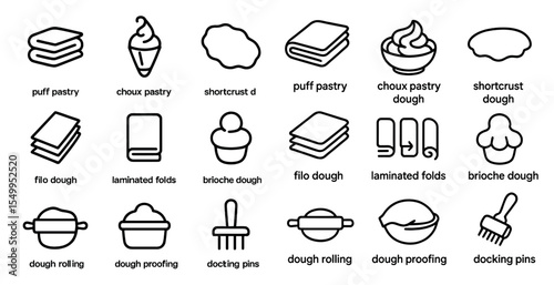 Bakery and pastry icons set – outline, linear, baking and dessert symbols