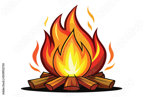 Campfire with Burning Flames Vector Illustration for Camping Fire Icon
