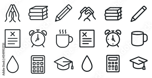 Remote work and productivity outline icons set – linear, office, job tools collection