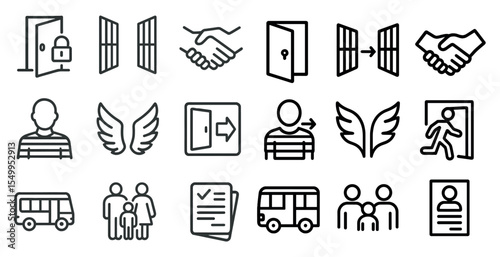 Prison and jail outline icons set – inmate, security, correction facility symbols