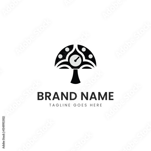 A stylish black and white logo featuring a whimsical mushroom design with intricate patterns. Suitable for eco-friendly brands or artisanal products.