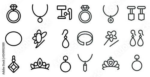Jewelry outline icons set – elegant, minimalist, accessory and fashion symbols