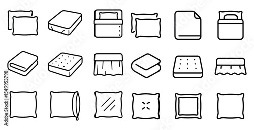 Bedding and linen outline icons set – filled, flat, bedroom and textile symbols