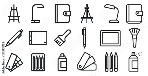 Art and design linear icons set – creative, outline, artistic tools collection