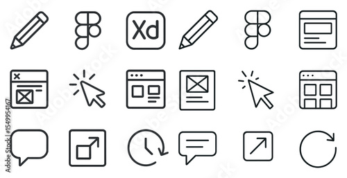 Ui and ux outline icons set – web, digital, interface design elements
