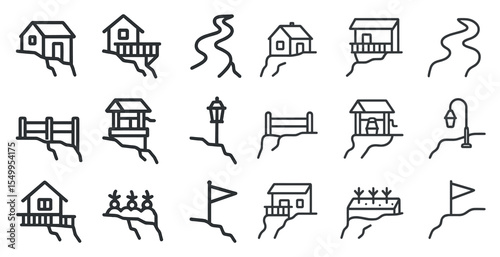 Map and landscape line icons set – outline, geographic, navigation symbols