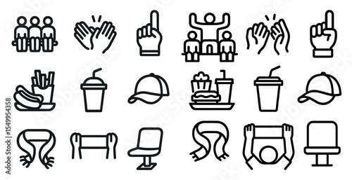 Community engagement icons set – line style, teamwork, connection symbols
