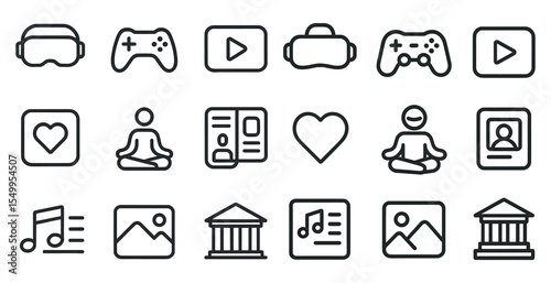 Virtual reality line icons set – flat, outline, digital and tech symbols for apps