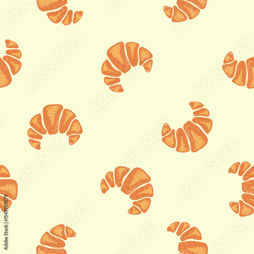 Doodle croissants seamless pattern. Bakery vector print