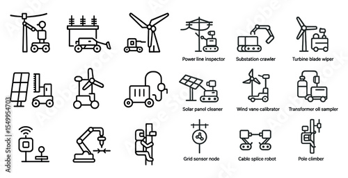 Electricity and utility line icons set – outline, silhouette, power, energy symbols
