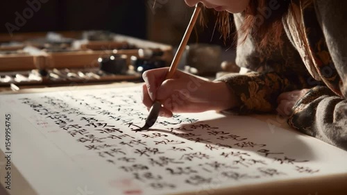 Traditional Chinese Calligraphy in Action: An Artist Creating Calligraphic Art
