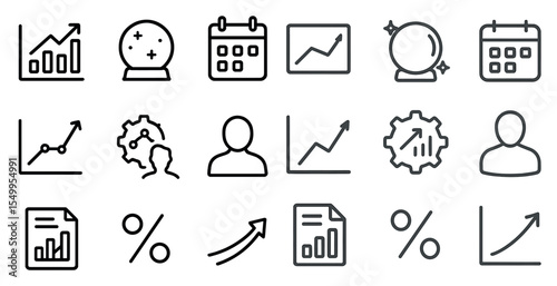 Business and analytics outline icons set – linear, chart, data visualization symbols