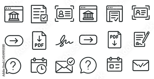 Document and office outline icons set – line, pdf, business and productivity symbols