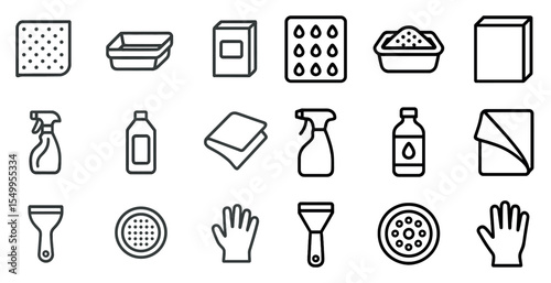 Cleaning and hygiene line icons set – outline, sanitation, household symbols