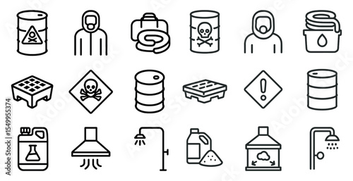 Safety and hazard outline icons set – linear, warning, protection symbols
