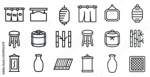 Japanese cultural icons set – linear, outline, traditional and heritage symbols