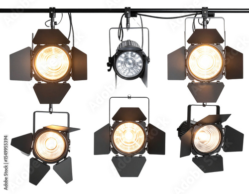 Show stage spotlight lamp isolated on white or transparent background