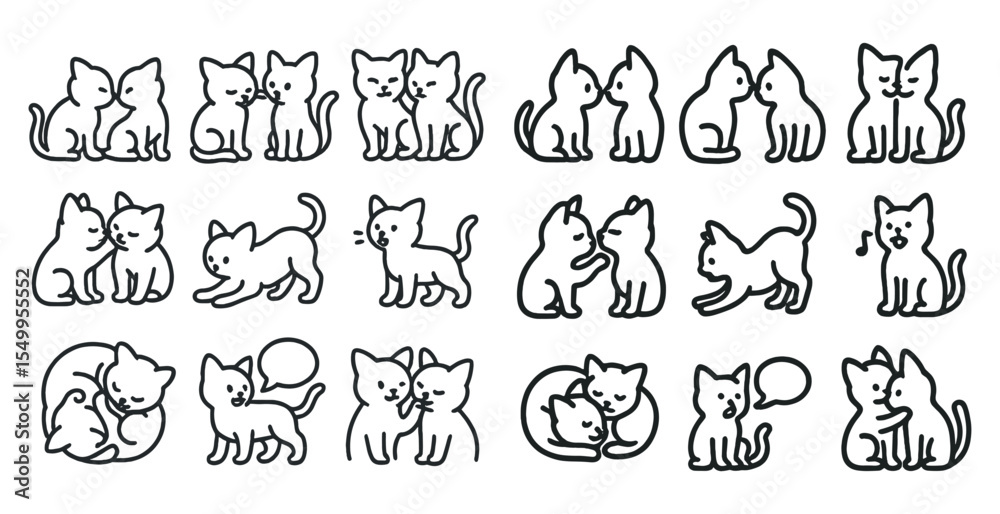 Obraz premium Cute cats outline icons set – line, silhouette, pet and feline symbols