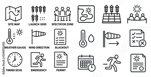 Safety and navigation icons set – outline, linear, emergency and planning symbols