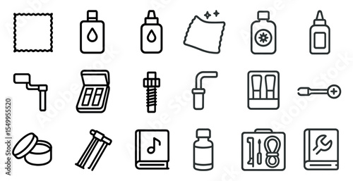 Cleaning products line icons set – outline, hygiene, sanitation symbols