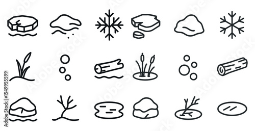 Winter and nature outline icons set – line, silhouette, seasonal and natural symbols