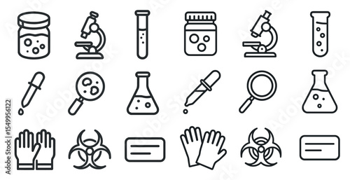 Laboratory equipment icons set – outline, linear, scientific research tools