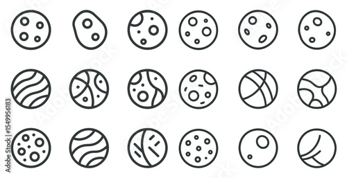 Planetary icons set - linear, outline, space and astronomical symbols