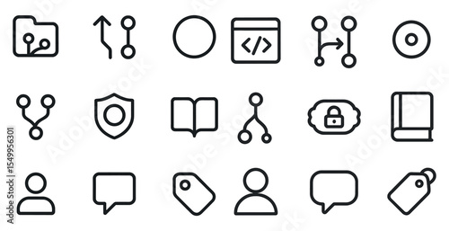 Web development line icons set – linear, outline, coding and tech symbols