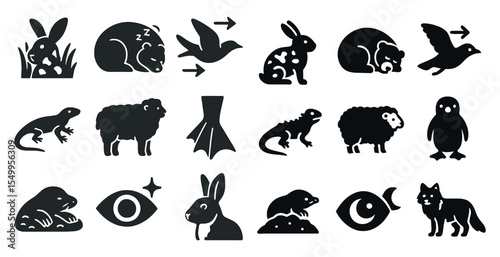 Animal silhouette icons set – nature, wildlife, filled design elements