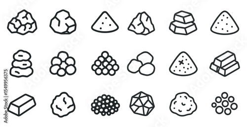 Mining and minerals icons set – outline, linear, resource and extraction symbols