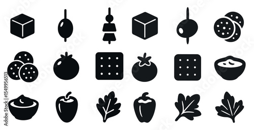Food and cooking silhouette icons set – solid, filled, kitchen and recipe symbols